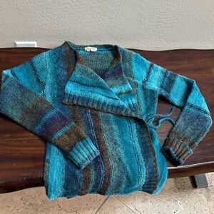 Royal Robbins Blue and Brown Striped wrap Cardigan